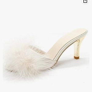 Ivory feather slipper heels
